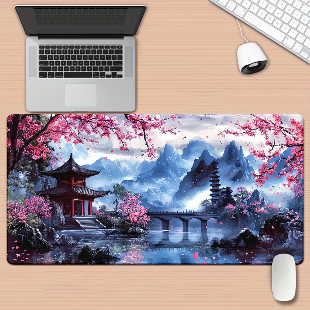 Gaming Mouse Pad Xl - 벚꽃 잉크 페인팅 풍경 마우스 패드