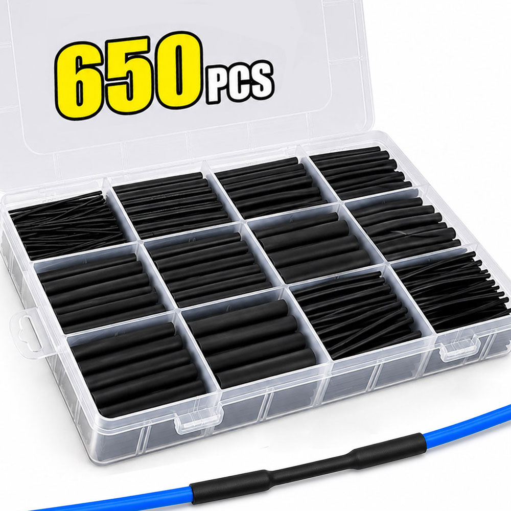 650PCS 열수축 튜브 키트 검정색 케이블 랩 슬리브 - Sleeved Cable Kit 리뷰 및 가격